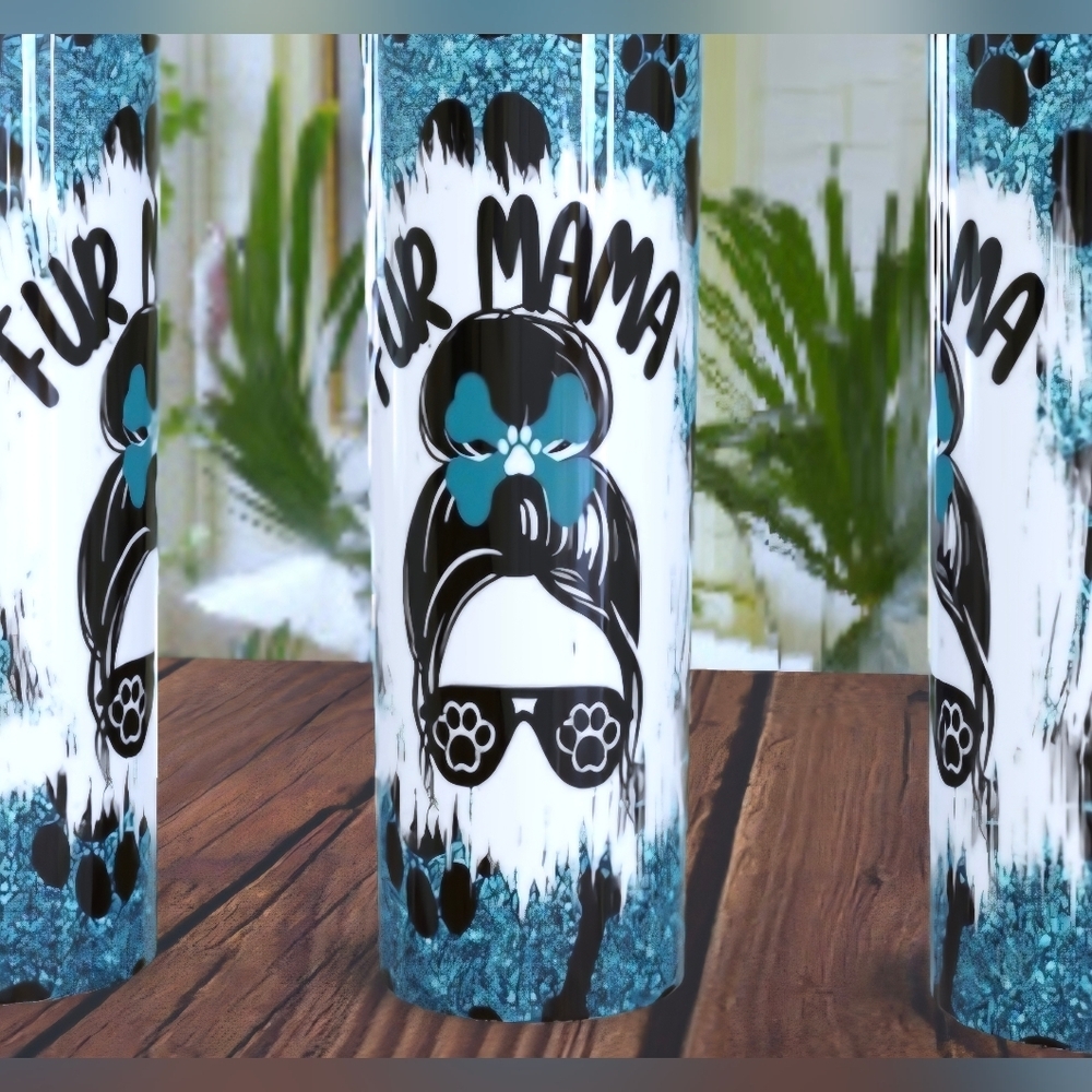 Fur Mama Tumbler with Blue and Black Design